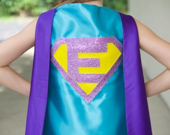 FAST Delivery - NEW Sparkle Personalized Girl Superhero Cape - Customize with your child's initial - Girl Superhero Party - Superkidcapes