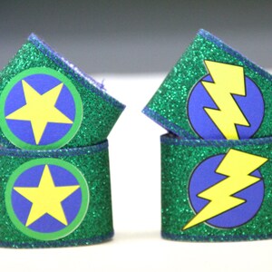 Girls Superhero Accessories New Kids Lightining Bolt or Super Star Sparkle Cuffs Coordinated perfect with our capes image 3