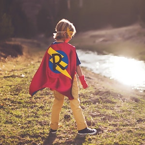 Fast Shipping - Personalized lightning bolt Superhero Cape you choose the initial -  Custom Kids Gift