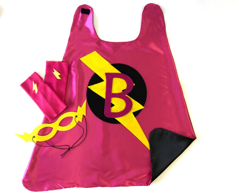 Childs Superhero Cape Set / Personalized Gift / Choose the Initial / 3 Piece Set / Includes Cape / Bolt Mask / Power Gloves / SHIPS FAST 21