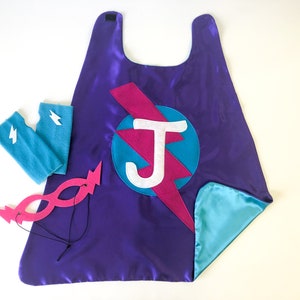 Childs Superhero Cape Set / Personalized Gift / Choose the Initial / 3 Piece Set / Includes Cape / Bolt Mask / Power Gloves / SHIPS FAST 15