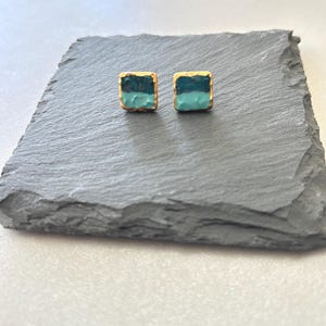 Porcelain Handmade Earrings, Artisan Jewelry, Mothers Day Gift, Square Blue Stud Earrings