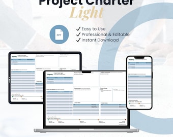 Project Charter Light Template | Simple Project Management Document | Editable PPT | Instant Download