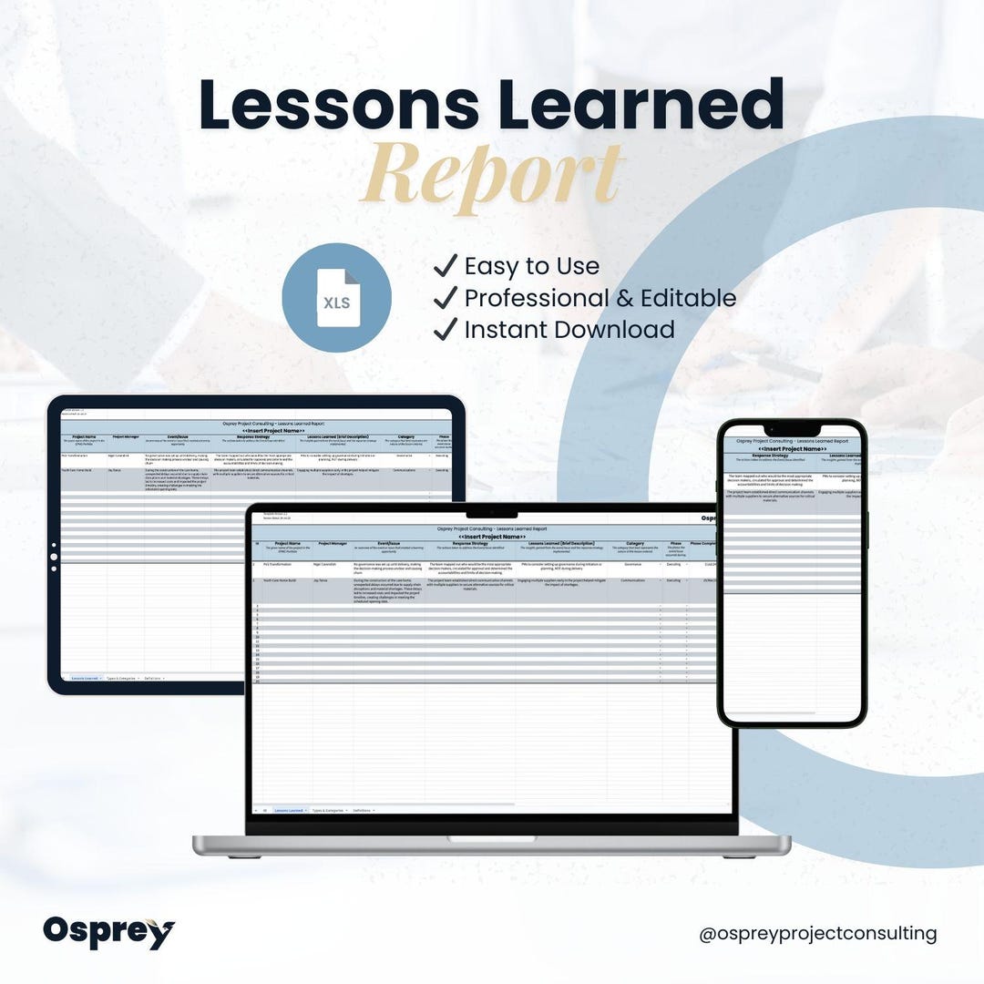 Project Lessons Learned Report Template: Editable Excel Document - Etsy