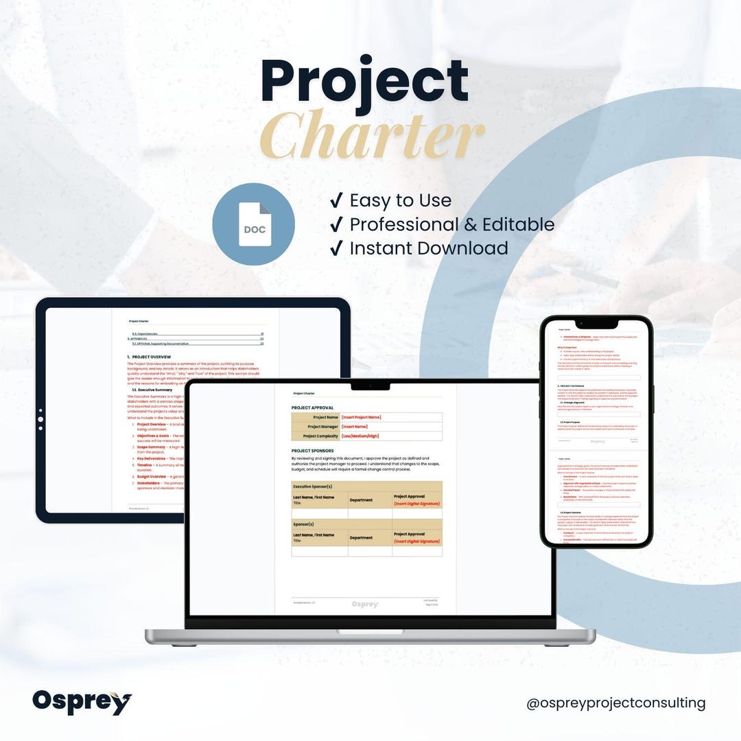 Project Management Template | Professional Project Charter | Editable ...