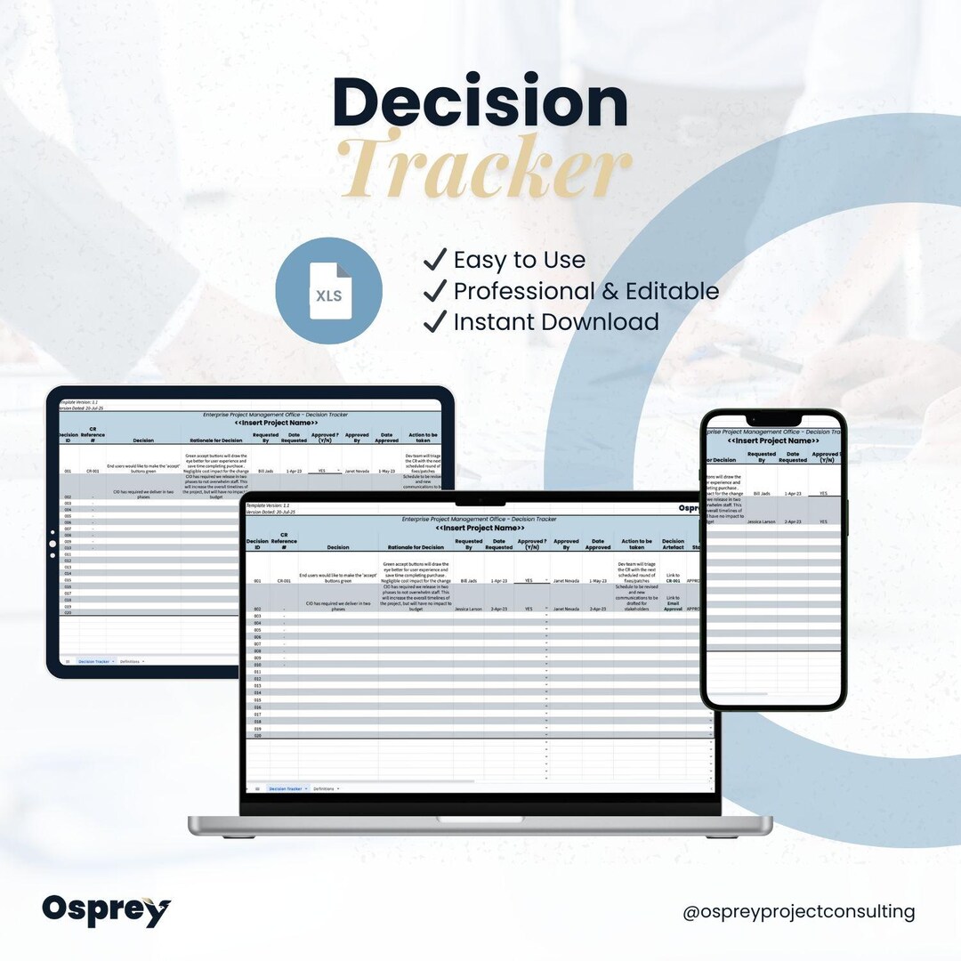 Decision Tracker Excel Template | Project Management Decision Log ...
