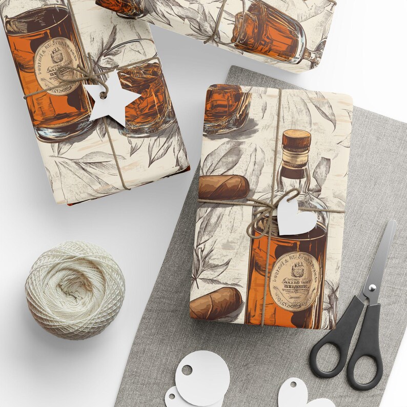 Bourbon and Cigar Wrapping Paper Whiskey Gift Wrap for Men Cigar Lover Birthday Rustic Barware Themed Fathers Day Gift Wrap image 6