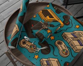Retro Gamer Wrapping Paper Classic Video Game Gift Wrap Funny Nerdy Gift Wrap for Birthday Party Fathers Day or Gamer Gifts