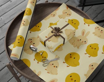 Pastel Easter Wrapping Paper Cute Chicks and Bunnies Gift Wrap for Kids Spring Parties Baby Showers Birthdays Easter Gifts