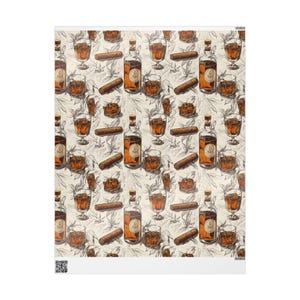 Bourbon and Cigar Wrapping Paper Whiskey Gift Wrap for Men Cigar Lover Birthday Rustic Barware Themed Fathers Day Gift Wrap image 3