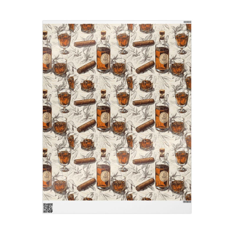 Bourbon and Cigar Wrapping Paper Whiskey Gift Wrap for Men Cigar Lover Birthday Rustic Barware Themed Fathers Day Gift Wrap image 3