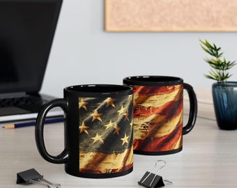 Vintage American Flag Coffee Mug Tattered but Not Torn USA Flag Design Distressed Aged Patriotic Gift for Veterans and History Lovers