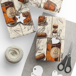 Bourbon and Cigar Wrapping Paper Whiskey Gift Wrap for Men Cigar Lover Birthday Rustic Barware Themed Fathers Day Gift Wrap image 7