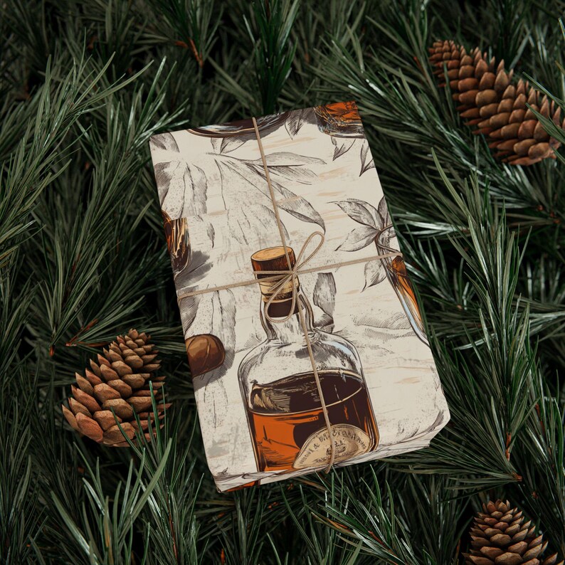 Bourbon and Cigar Wrapping Paper Whiskey Gift Wrap for Men Cigar Lover Birthday Rustic Barware Themed Fathers Day Gift Wrap image 9