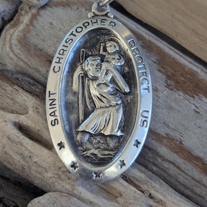 Large Sterling Silver Saint Christopher&#39;s Pendant