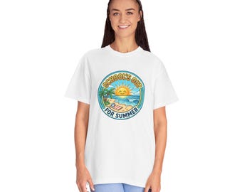 Zomer-T-shirt scholen uit | Sunny Beach-zonsondergangafbeelding