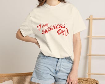 T-shirt met hartjes en hartjes voor Moederdag | Kledinggeverfd katoenen T-shirt