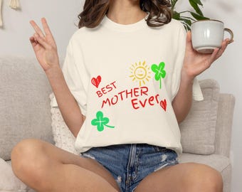 Moeder ooit T-shirt | Doodle Hearts, Sun, Shamrocks T-shirt met print