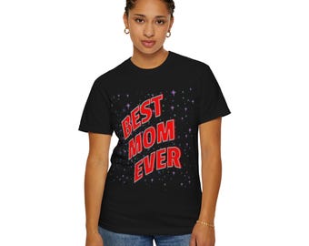 T-shirt Mom Ever | Retro rode tekst, sprankelende sterren