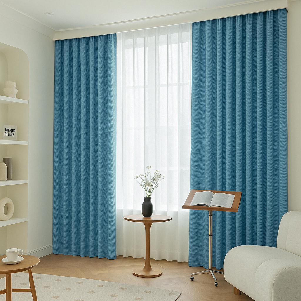 ゼニスブルー ヘリンボーン ドレープカーテン ヘリンボーンシェニール