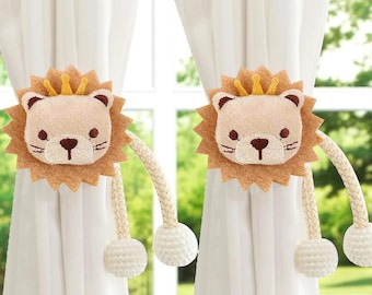 Plush Lion or Bear Curtain Tiebacks: Nursery Decor Clip