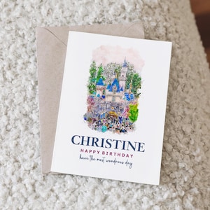 Disneyland Anaheim Birthday Card. Personalised for him or her. Disney Castle Design