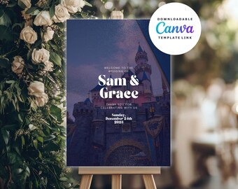 Disney Wedding Welcome Sign Template, Disneyland Anaheim Castle, Canva Editable, Walt Disney World Wedding Printable, Digital Download