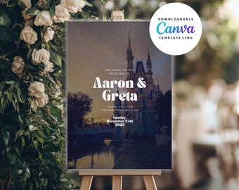 Disney Wedding Welcome Sign Template, Magic Kingdom Castle, Canva Editable, Walt Disney World Wedding Printable, Instant Download Digital