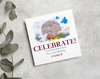 Personalized Disney EPCOT Birthday Card | Spaceship Earth Art