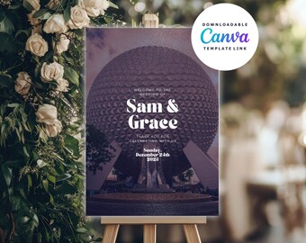 Disney Wedding Welcome Sign Template, EPCOT Spaceship Earth, Canva Editable, Walt Disney World Wedding Printable, Instant Download Digital