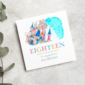 Personalised Birthday Age Card for her. Disneyland Paris Castle Design for any age for daughter, niece, sister, mum, nanny, grand-daughter.