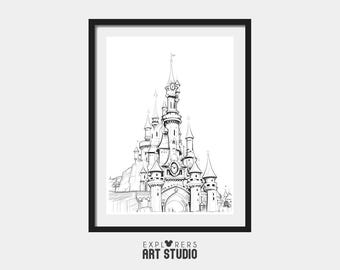 Disneyland Paris Castle | Timeless Sketch Drawing Print | Sketch Art