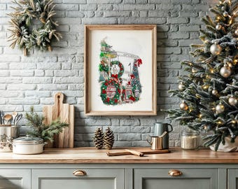 Disney Magic Kingdom Christmas Watercolour Print. Disney Christmas Print. Mainstreet USA Christmas Print. Disney Christmas Poster.