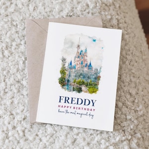 Disney Magic Kingdom Birthday Card. Personalised for him or her. Magic Kingdom Castle Design
