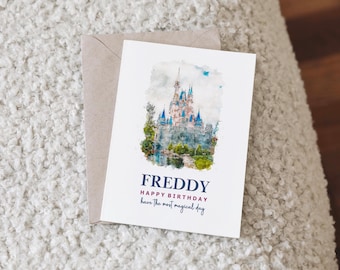 Disney Magic Kingdom Birthday Card. Personalised for him or her. Magic Kingdom Castle Design