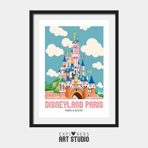 Pôster com ilustração retrô da Disneylândia Paris | Impressão dos parques da Disney