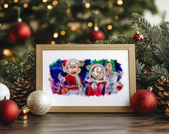 Mickey Mouse & Minnie Mouse Christmas Watercolour Print. Disney Christmas Print. Magic Kingdom Christmas Print. Disney Christmas Poster