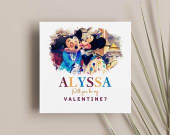 Disney themed Personalised Valentines Card | Watercolour design | Valentine's Day