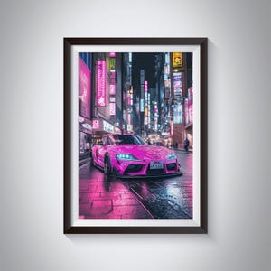 Neon Night: Pink Supra in Tokyo JapanToyota Supra JDM Wand Poster Digitale Datei Sofortdownload Print