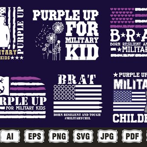 Militär svg, Purple Up för militärt barn png svg-paket, militära barn png, militär barnmedvetenhet, militärt barn starkt, vi bär lila bild 4