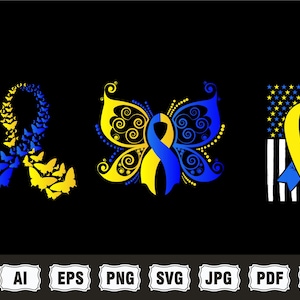 Down Syndrome SVG PNG Bundle, T21 Yellow Blue Ribbon Svg, Awareness ...