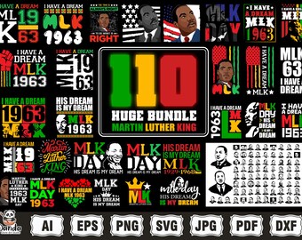 MLK-dagen SVG stort paket, Black History Month-designer, Martin Luther King Jr., Mlk-dagen sublimering, I Have A Dream, Black History Mlk svg