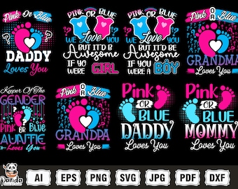 Pink or blue We love you svg, Pink or Blue Mommy Daddy Love You SVG, Gender Reveal svg, Gender Reveal Shirt svg, Baby Footprint,Files Cricut