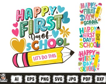 Happy First Day Of School Png, Teacher Pencil Png, Retro Teacher Png, First Day Of School SVG, Back To School Svg, First Day Of School svg