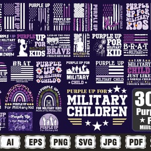 Militär svg, Purple Up för militärt barn png svg-paket, militära barn png, militär barnmedvetenhet, militärt barn starkt, vi bär lila bild 1