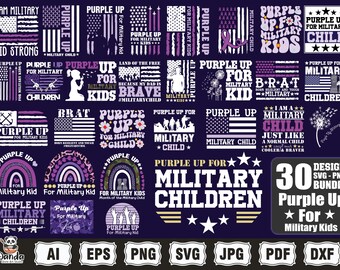 Svg militar, paquete de Svg morado para niños militares, Png para niños militares, Conciencia de los niños militares, Niño militar fuerte, Vestimos morado