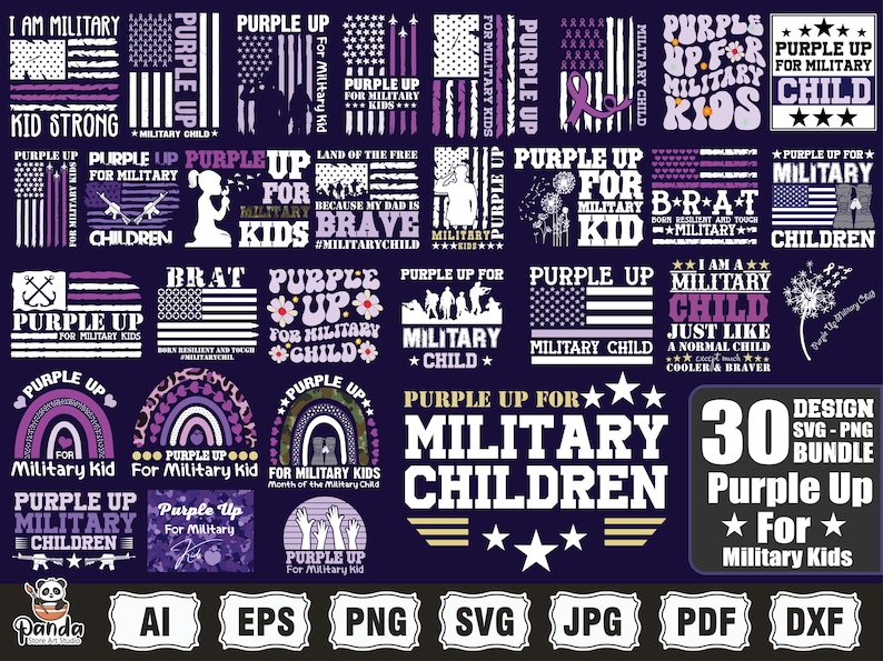 Militär svg, Purple Up för militärt barn png svg-paket, militära barn png, militär barnmedvetenhet, militärt barn starkt, vi bär lila bild 1