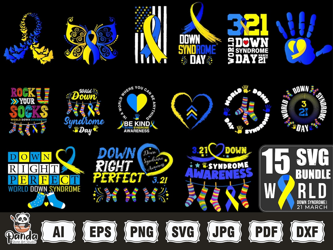 Down Syndrome SVG PNG Bundle, T21 Yellow Blue Ribbon Svg, Awareness ...
