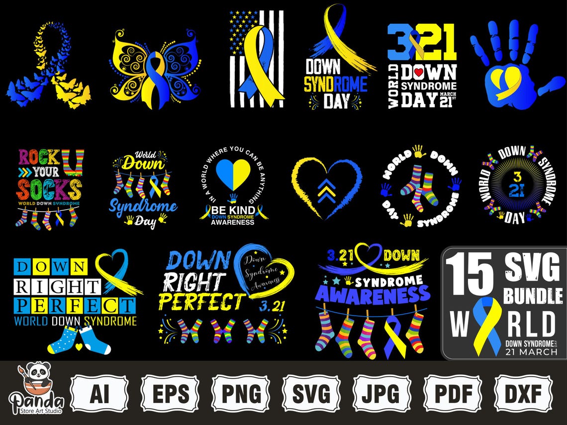 Down Syndrome SVG PNG Bundle, T21 Yellow Blue Ribbon Svg, Awareness ...
