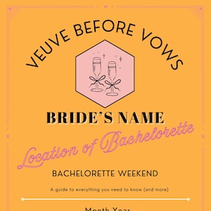 Veuve Before Vows Bachelorette Template, Veuve Before Vows Bachelorette Weekend Planner, Bachelorette Party, Canva Template